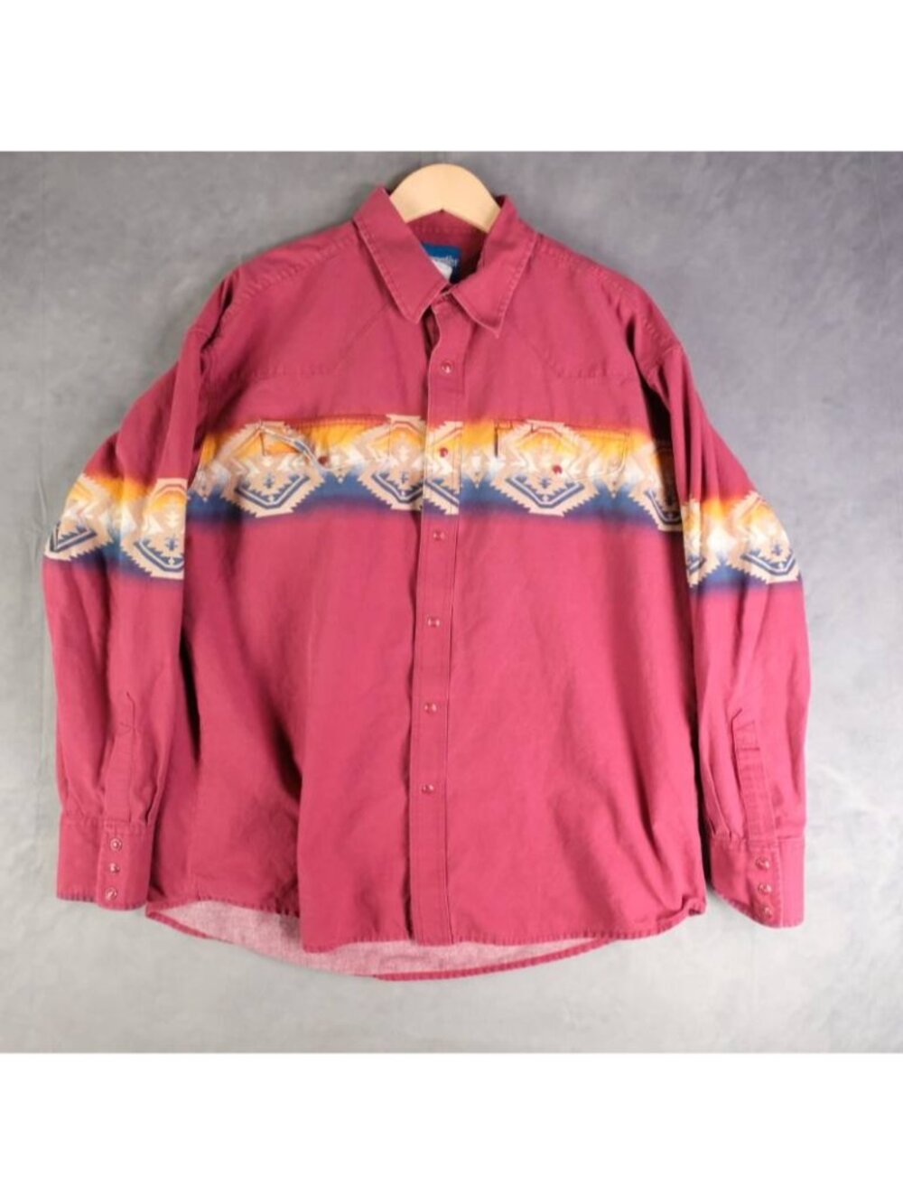 Wrangler Shirt Mens XL Pink Western Aztec Stripe Pearl Snap Cowboy Vintage